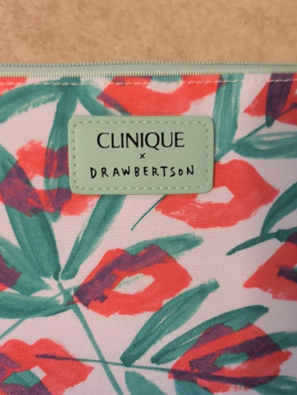 Clinique Lip Print Cosmetic Pouch - White, Red & Green